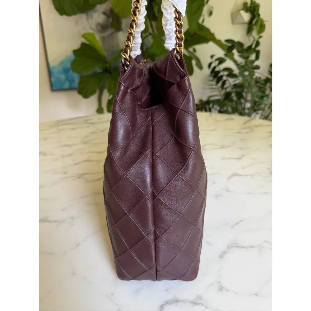 NWT Tory Burch Fleming Soft Drawstring Hobo Bag Albarossa Burgundy Leather